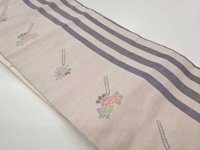 手織り紬簪に縞模様織出し名古屋帯